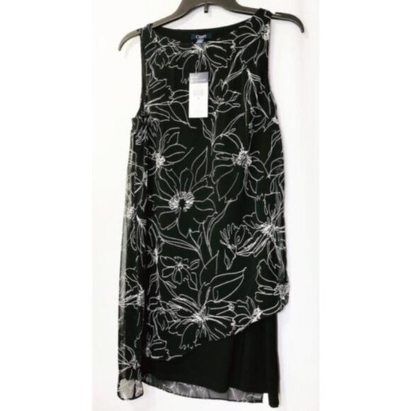 Chaps Womens Black Floral Sleeveless Chiffon Overlay A line Dress Sz 6 New - Picture 3 of 9